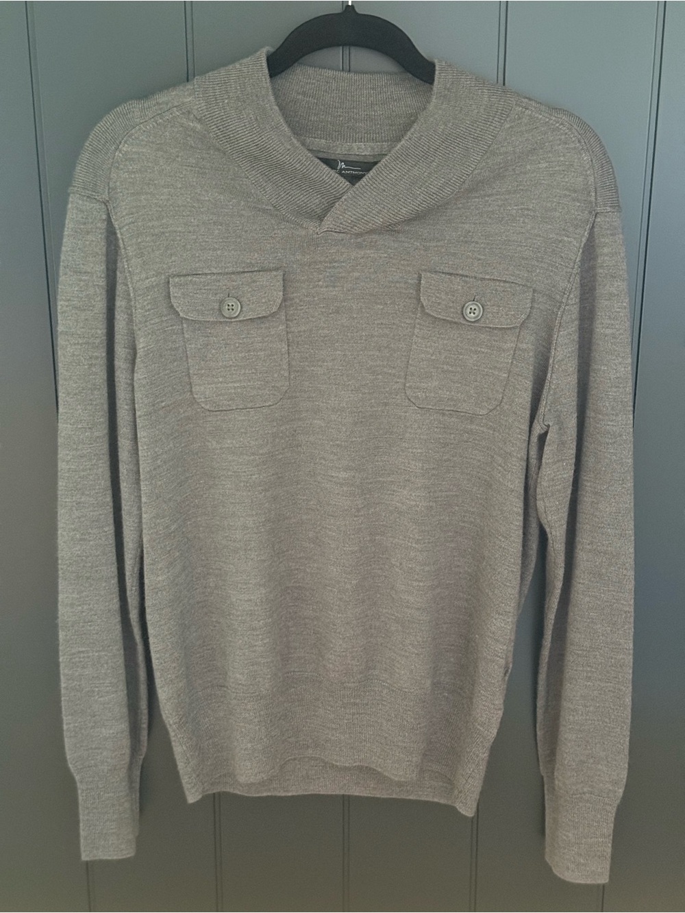 🐺 Marc Anthony Men's Gray Shawl Collar Chest Pocket Sweater Merino Wool - Size L